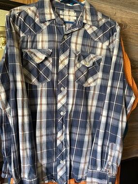 Reclaim Men's Navy and White Plaid Button-Down Shirt